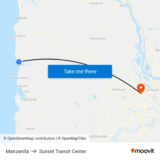Manzanita to Sunset Transit Center map
