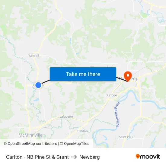 Carlton - NB Pine St & Grant to Newberg map