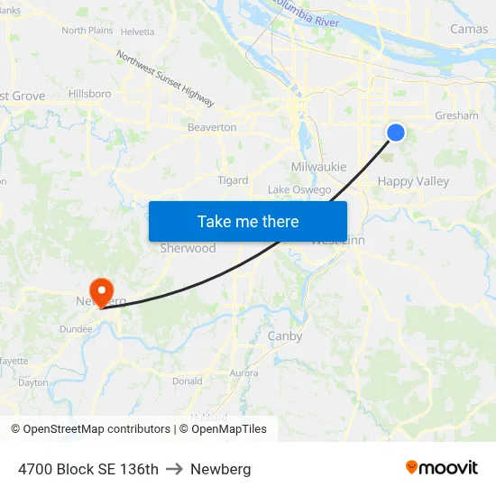 4700 Block SE 136th to Newberg map