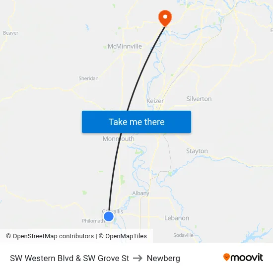 SW Western Blvd & SW Grove St to Newberg map
