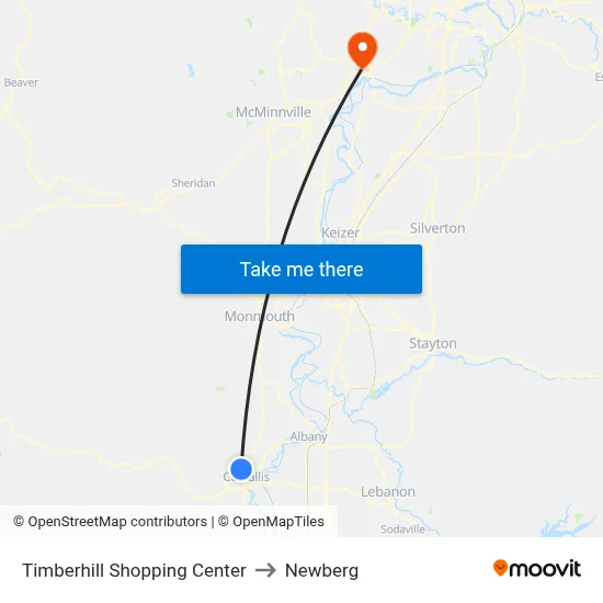 Timberhill Shopping Center to Newberg map
