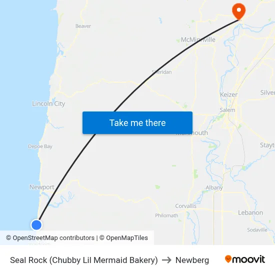 Seal Rock (Chubby Lil Mermaid Bakery) to Newberg map