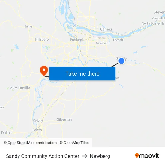 Sandy Community Action Center to Newberg map