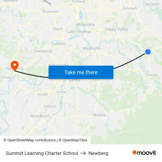Summit Learning Charter School to Newberg map