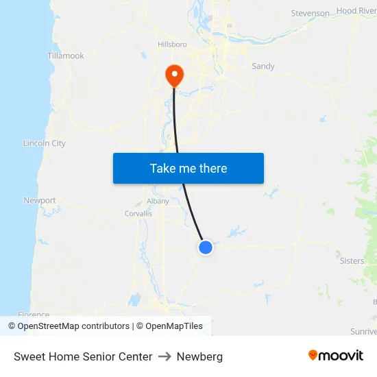 Sweet Home Senior Center to Newberg map
