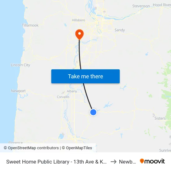 Sweet Home Public Library - 13th Ave & Kalmia St to Newberg map