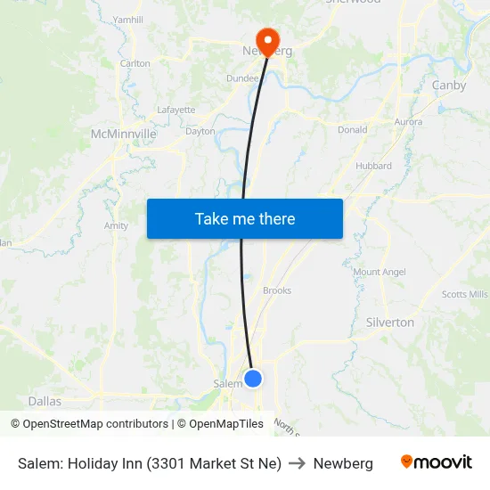 Salem: Holiday Inn (3301 Market St Ne) to Newberg map