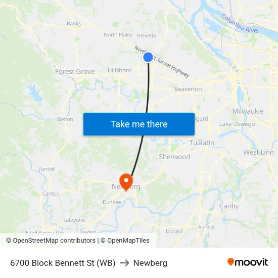 6700 Block Bennett St (WB) to Newberg map