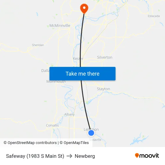 Safeway (1983 S Main St) to Newberg map