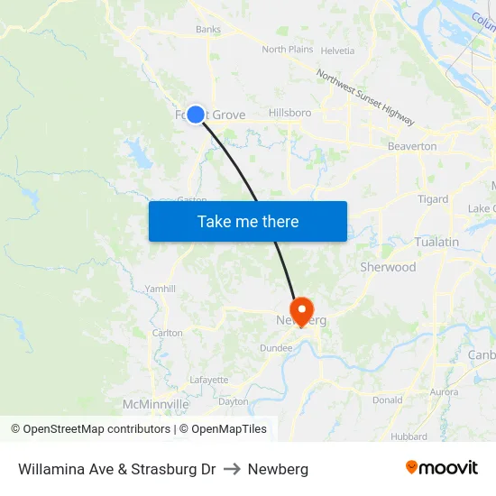 Willamina Ave & Strasburg Dr to Newberg map