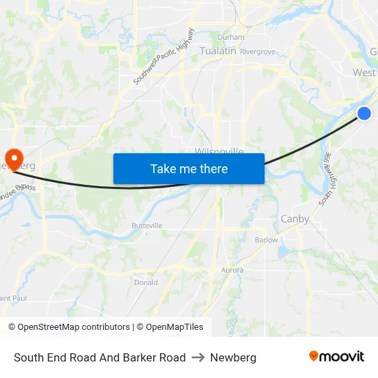 South End Road And Barker Road to Newberg map