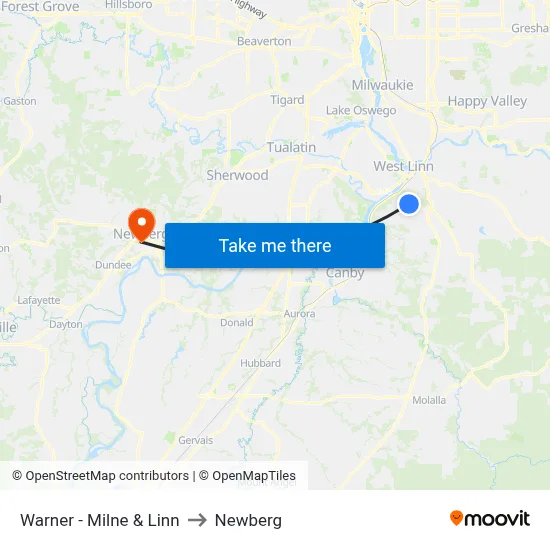 Warner - Milne & Linn to Newberg map