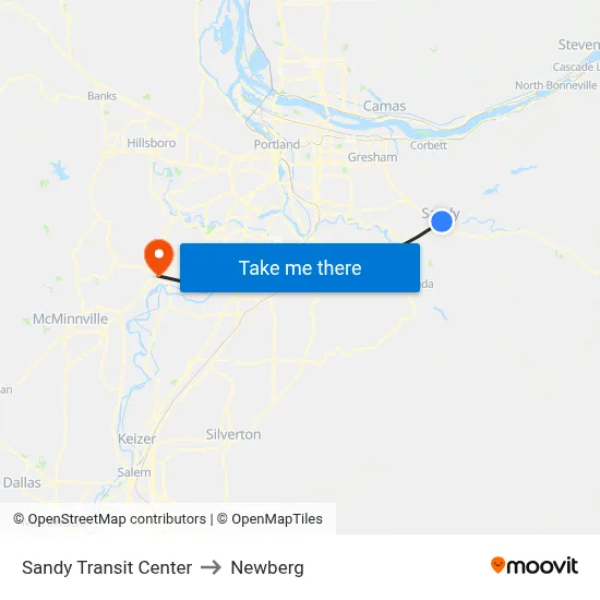 Sandy Transit Center to Newberg map
