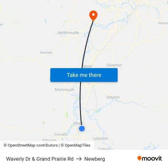 Waverly Dr & Grand Prairie Rd to Newberg map