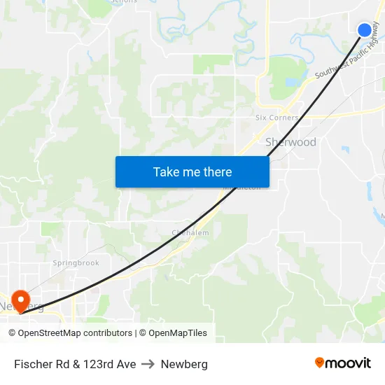 Fischer Rd & 123rd Ave to Newberg map