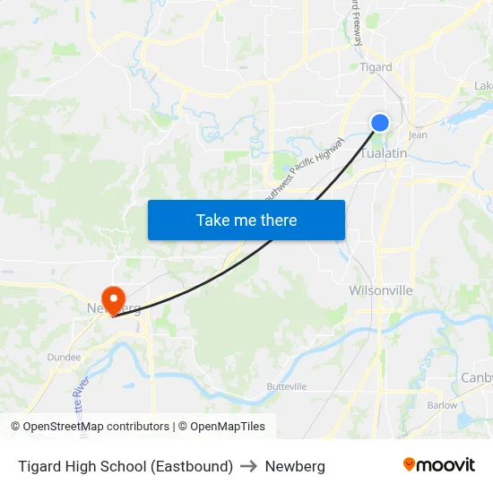 Tigard High School (Eastbound) to Newberg map