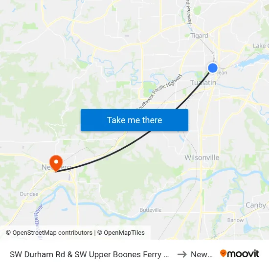 SW Durham Rd & SW Upper Boones Ferry Rd (Westbound) to Newberg map