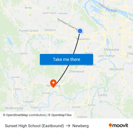 Sunset High School (14300 Block Science Park Dr) (Eb) to Newberg map