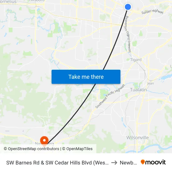 SW Barnes Rd & SW Cedar Hills Blvd (Westbound) to Newberg map