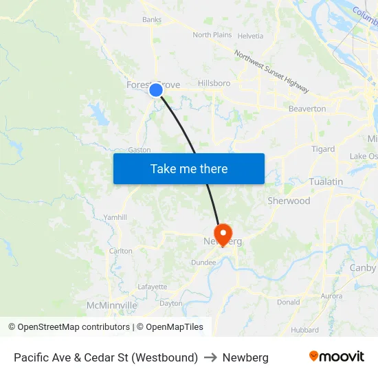 Pacific Ave & Cedar St (Westbound) to Newberg map