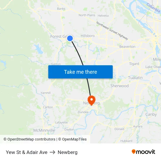 Yew St & Adair Ave to Newberg map