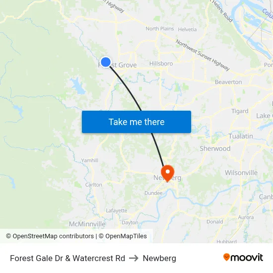 Forest Gale Dr & Watercrest Rd to Newberg map