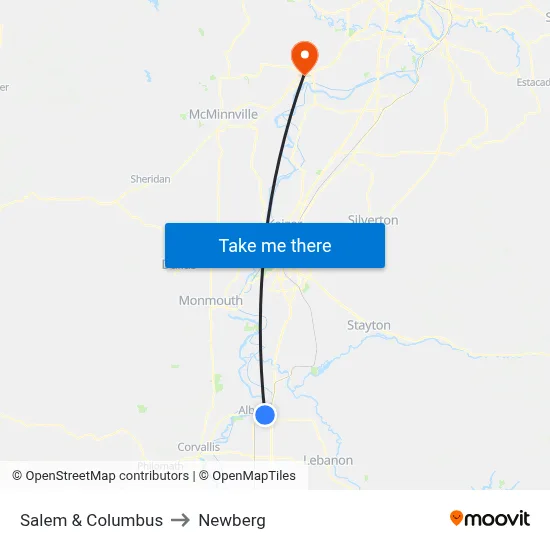 Salem & Columbus to Newberg map