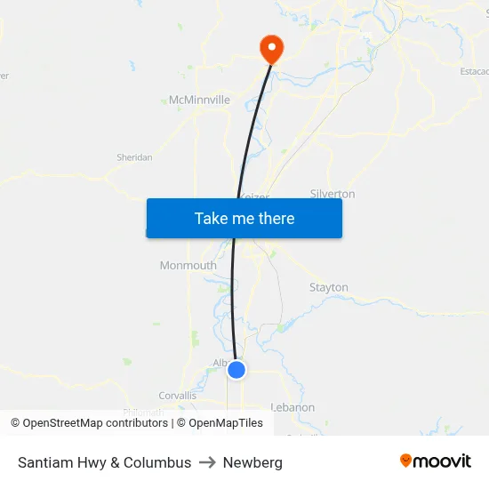 Santiam Hwy & Columbus to Newberg map