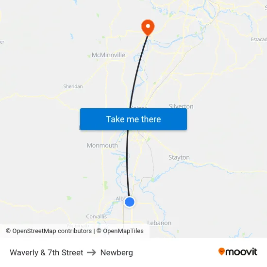 Waverly & 7th Street to Newberg map
