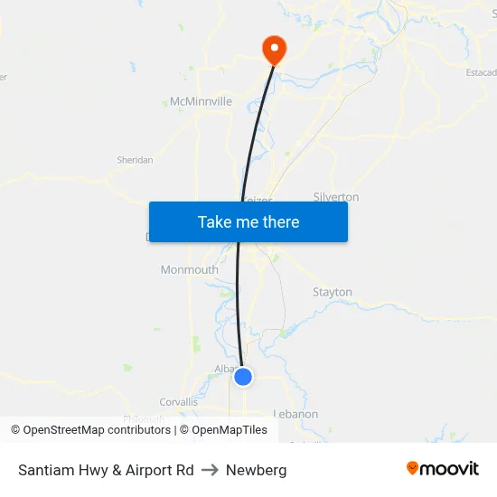 Santiam Hwy & Airport Rd to Newberg map