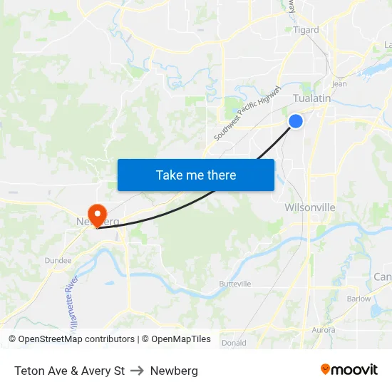 Teton Ave & Avery St to Newberg map