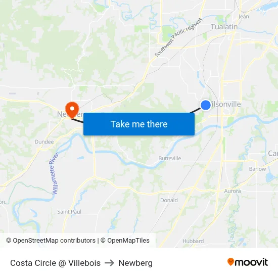 Costa Circle @ Villebois to Newberg map