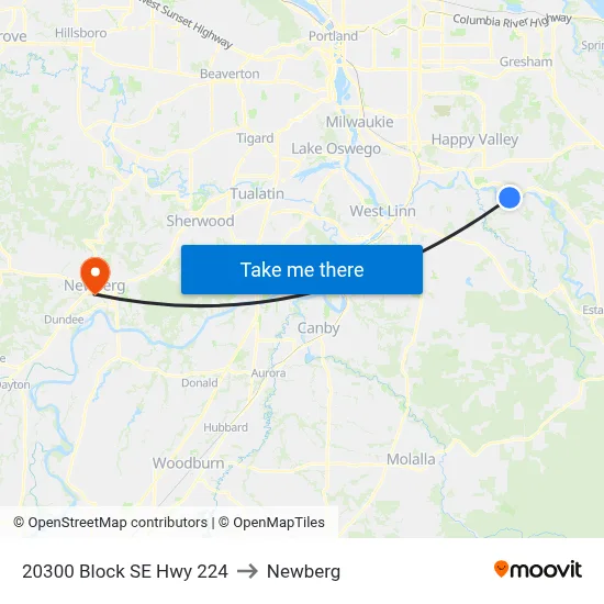 20300 Block SE Hwy 224 to Newberg map