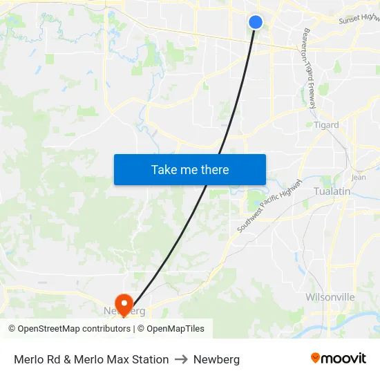 Merlo Rd & Merlo Max Station to Newberg map