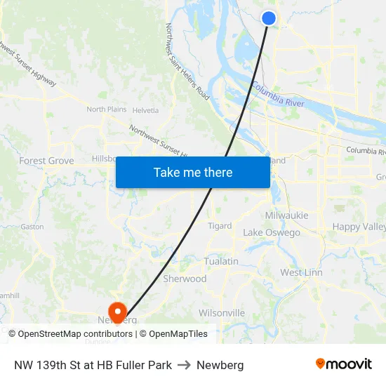 NW 139th St at HB Fuller Park to Newberg map