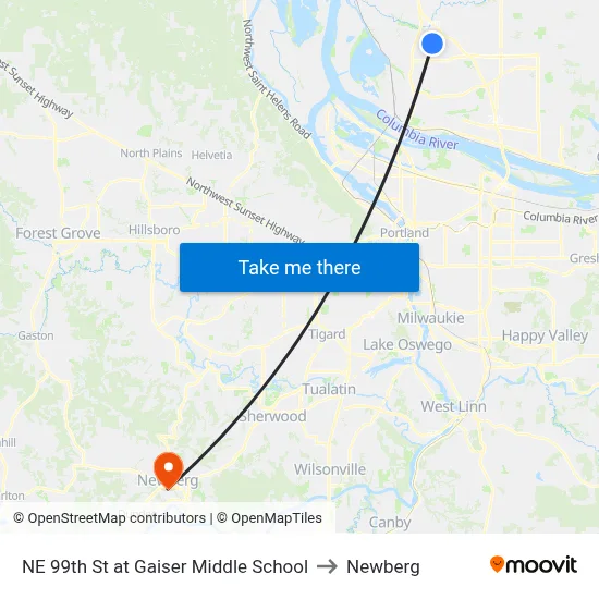 NE 99th St at Gaiser Middle School to Newberg map
