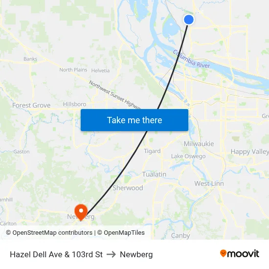 Hazel Dell Ave & 103rd St to Newberg map