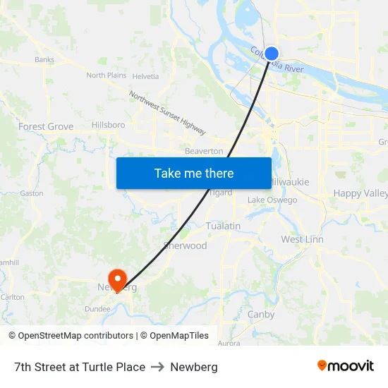7th Street at Turtle Place to Newberg map