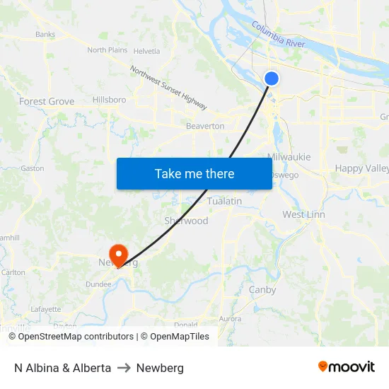 N Albina & Alberta to Newberg map