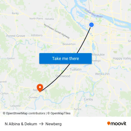 N Albina & Dekum to Newberg map