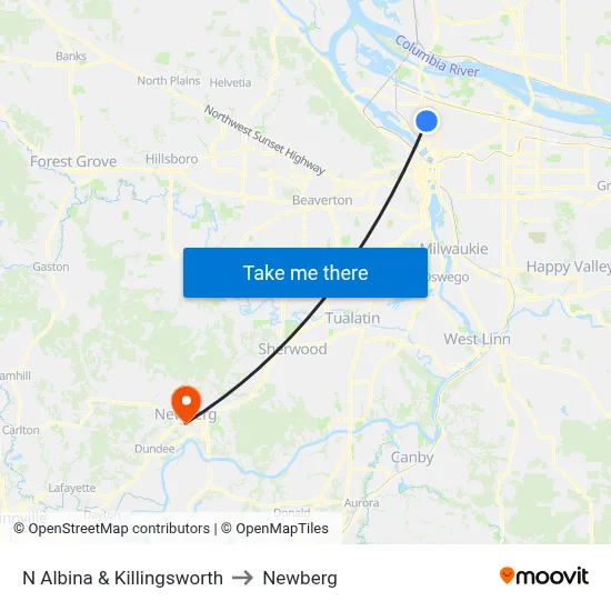 N Albina & Killingsworth to Newberg map