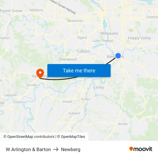 W Arlington & Barton to Newberg map
