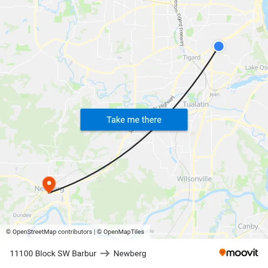 11100 Block SW Barbur to Newberg map