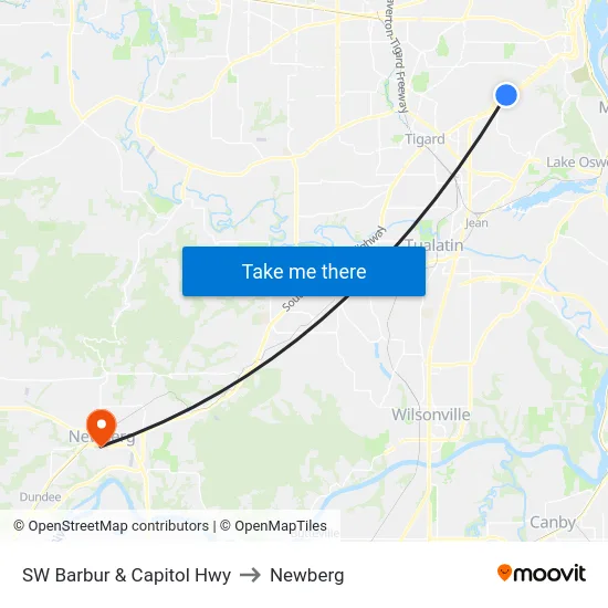 SW Barbur & Capitol Hwy to Newberg map