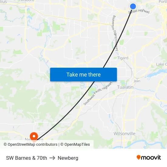 SW Barnes & 70th to Newberg map