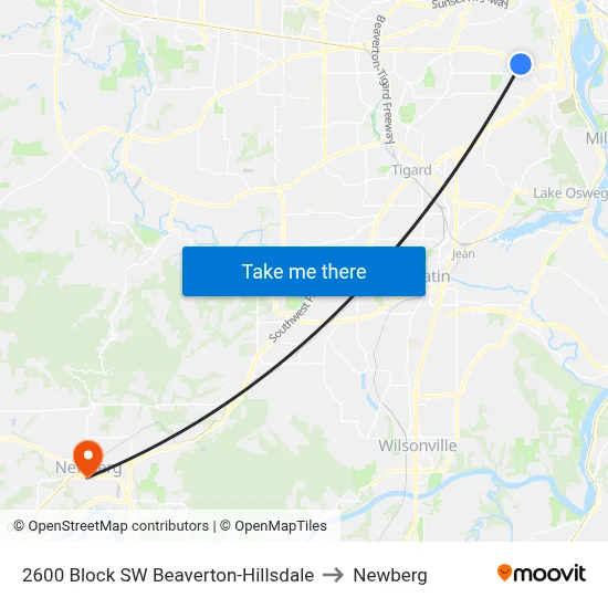 2600 Block SW Beaverton-Hillsdale to Newberg map