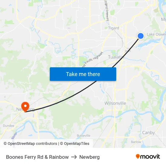 Boones Ferry Rd & Rainbow to Newberg map