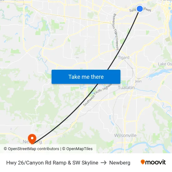 Hwy 26/Canyon Rd Ramp & SW Skyline to Newberg map
