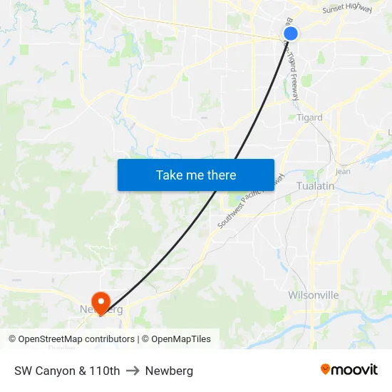 SW Canyon & 110th to Newberg map