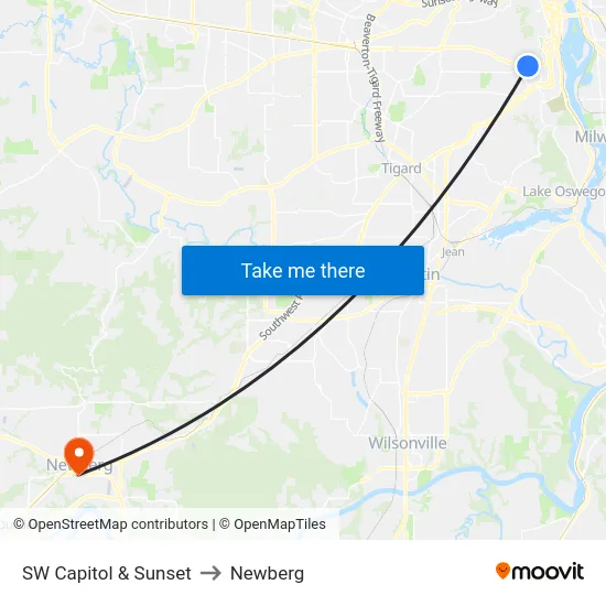 SW Capitol & Sunset to Newberg map